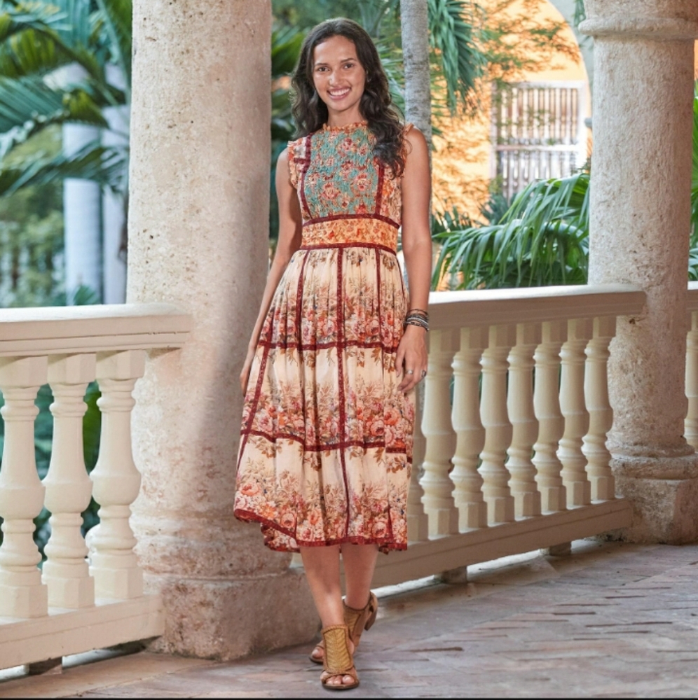 NEW W/O TAG Sundance Catalogue Sundance Outback Bloom Midi Patchwork Print Dress